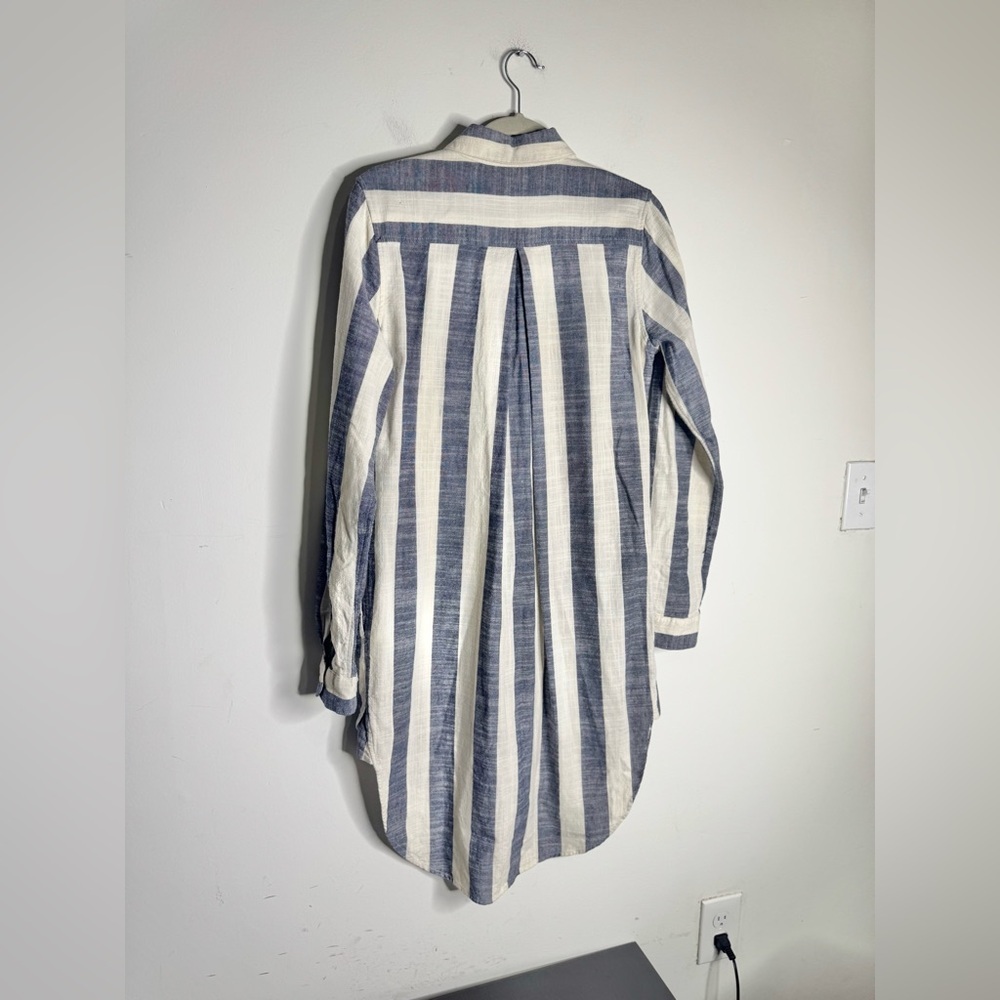 Birds of Paradis by Trovata Blue & White Striped Linen Blend Shirt Dress - Picture 3 of 8
